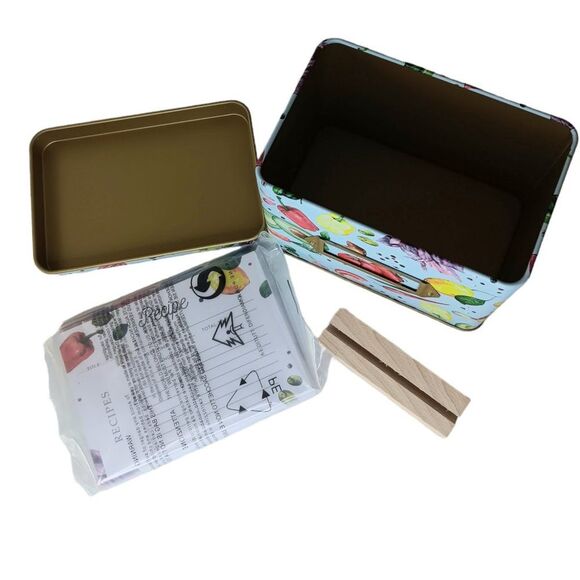 Vegetable Farmhouse Recipe Box Metal Recipe Cards Dividers Holder - Picture 2 of 8